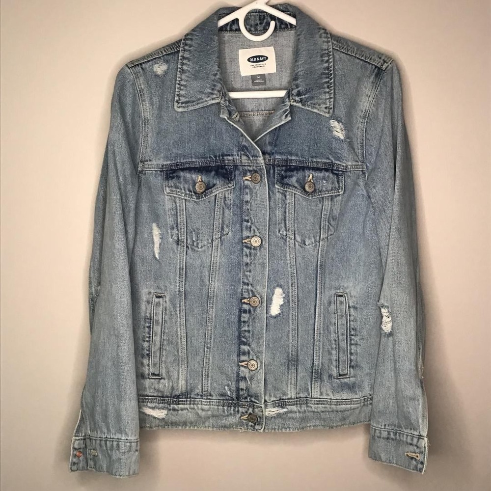 Old Navy Distressed Denim Jacket Medium Wash Blue Jean Trucker Womens M Western